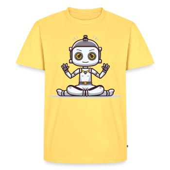Petit robot en position de lotus - T-shirt Premium bio Homme - jaune pastel - Devant - AI Model Male 185 dark (185cm)