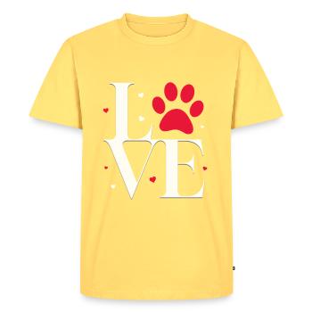 L’amour avec une empreinte de patte - T-shirt Premium bio Homme - jaune pastel - Devant - AI Model Male 185 dark (185cm)