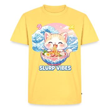 Slurp Kawaii Chat Ramen Nouilles Anime Chat - T-shirt Premium bio Homme - jaune pastel - Devant - AI Model Male 185 dark (185cm)