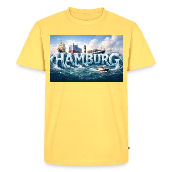 Hamburg Waves au port - T-shirt Premium bio Homme - jaune pastel - Devant - AI Model Male 185 dark (185cm)