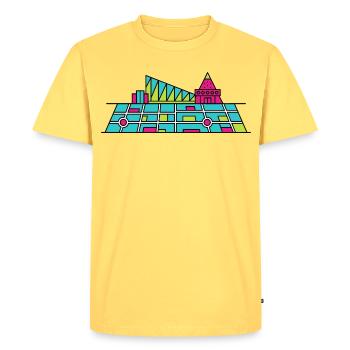 Milton Keynes City Skyline Xscape Modern Line Art - Men's Premium Organic T-Shirt - sky yellow - Front - AI Model Male 185 dark (185cm)