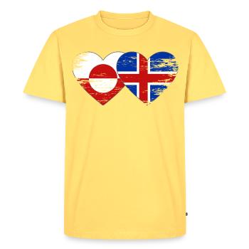 Cœur du drapeau du Groenland Islandade utilisé - T-shirt Premium bio Homme - jaune pastel - Devant - AI Model Male 185 dark (185cm)