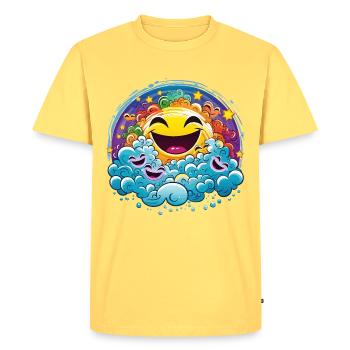 Soleil rieur dans des nuages colorés - T-shirt Premium bio Homme - jaune pastel - Devant - AI Model Male 185 dark (185cm)