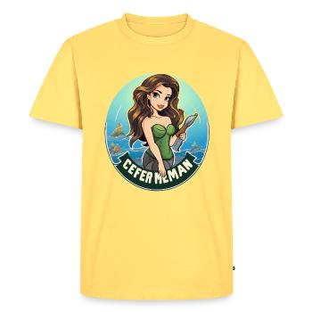 Sea Heroine Badge Motif - Men's Premium Organic T-Shirt - sky yellow - Front - AI Model Male 185 dark (185cm)