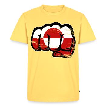 Greenland flag fist used - Men's Premium Organic T-Shirt - sky yellow - Front - AI Model Male 185 dark (185cm)
