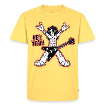 Hell Yeah Cartoon Rock Guitarist - Men's Premium Organic T-Shirt - sky yellow - Front - AI Model Male 185 dark (185cm)