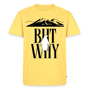 But Why Penguin Meme Minimalist Art - Men's Premium Organic T-Shirt - sky yellow - Front - AI Model Male 185 dark (185cm)