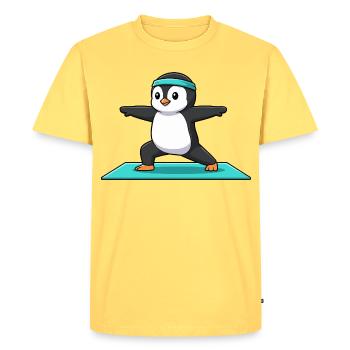 Yoga Penguin Bird Doing Warrior Pose - Men's Premium Organic T-Shirt - sky yellow - Front - AI Model Male 185 dark (185cm)
