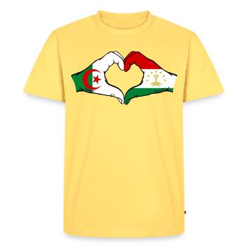 Drapeau du Tadjikistan Algérie Mains Forme de cœur - T-shirt Premium bio Homme - jaune pastel - Devant - AI Model Male 185 dark (185cm)
