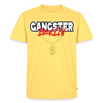 Gangster_Berlin_mit_Goldkette - Men's Premium Organic T-Shirt - sky yellow - Front - AI Model Male 185 dark (185cm)