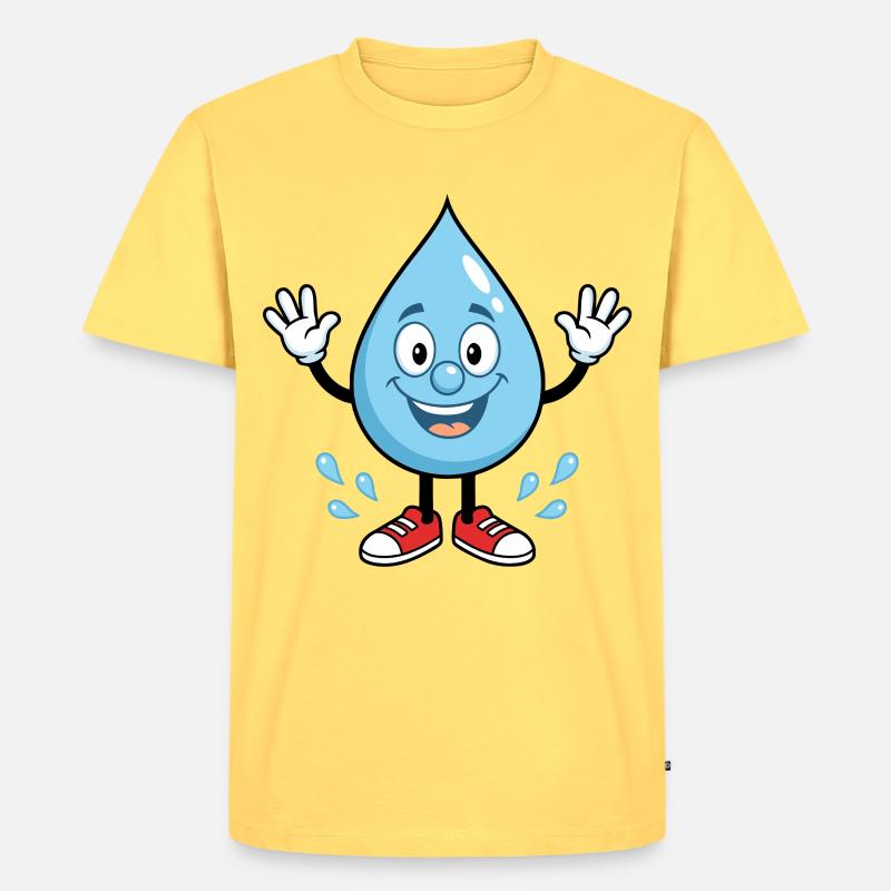 Fröhlicher Wassertropfen mit Sneakers - Männer Premium Bio T-Shirt - Pastellgelb