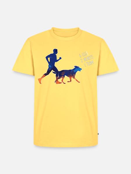Canicross Läufer Und Hund Team - Männer Premium Bio T-Shirt - Pastellgelb