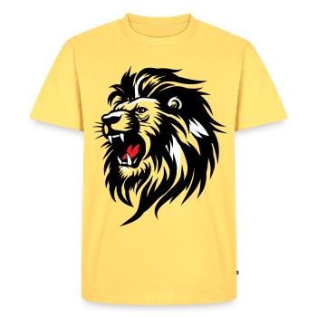 Silhouette de lion rameur avec langue rouge - T-shirt Premium bio Homme - jaune pastel - Devant - AI Model Male 185 dark (185cm)