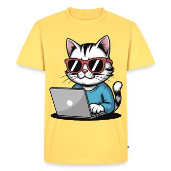 Cats_laptop - T-shirt Premium bio Homme - jaune pastel - Devant - AI Model Male 185 dark (185cm)