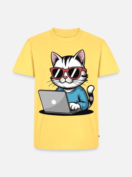 Cats_laptop - T-shirt Premium bio Homme - jaune pastel