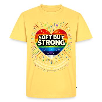 Cœur de fierté doux mais fort Cœur néon Arc-en-ciel - T-shirt Premium bio Homme - jaune pastel - Devant - AI Model Male 185 dark (185cm)