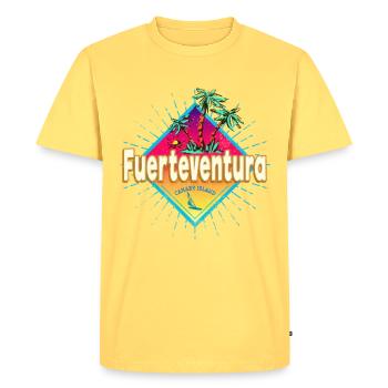 Souvenir des Îles Canaries surfeurs de Fuerteventura - T-shirt Premium bio Homme - jaune pastel - Devant - AI Model Male 185 dark (185cm)