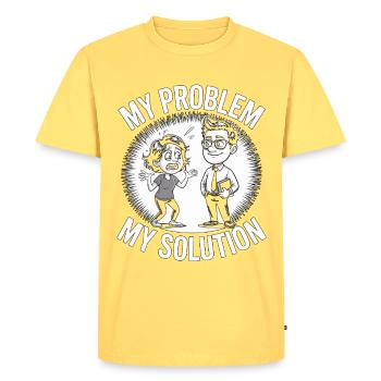 Professeur de lycée Mon problème Mon père Pictogramme - T-shirt Premium bio Homme - jaune pastel - Devant - AI Model Male 185 dark (185cm)