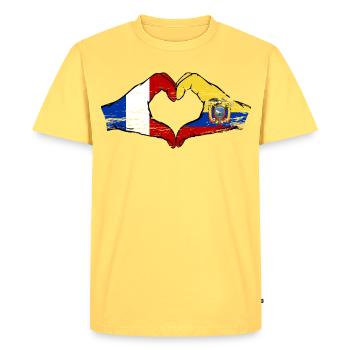 France Ecuador flag hands heart shape used - Men's Premium Organic T-Shirt - sky yellow - Front - AI Model Male 185 dark (185cm)