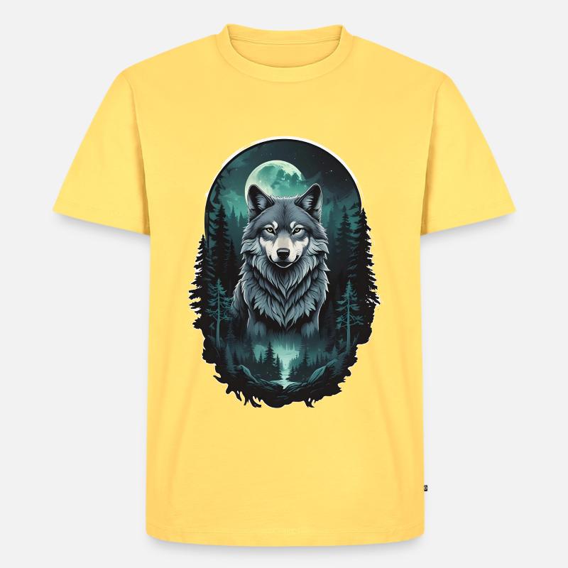 Mondwolf im Dunkelwald - Männer Premium Bio T-Shirt - Pastellgelb