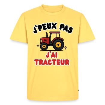 J'peux pas j'ai tracteur - T-shirt Premium bio Homme - jaune pastel - Devant - AI Model Male 185 dark (185cm)