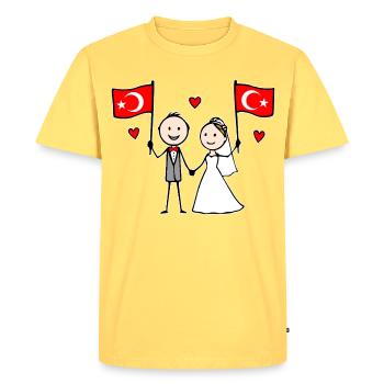 Wedding Couple Turkey Flag - Men's Premium Organic T-Shirt - sky yellow - Front - AI Model Male 185 dark (185cm)