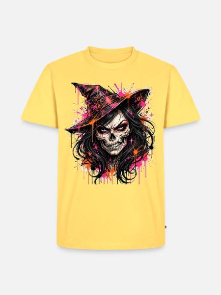 Hexen – Schädelhexe Neon - Männer Premium Bio T-Shirt - Pastellgelb