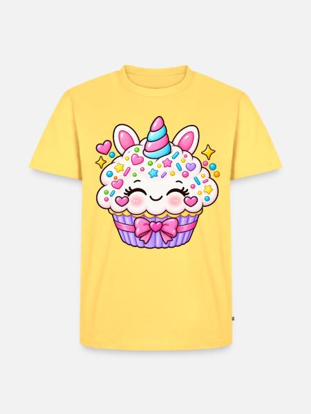Pastell-Einhorn-Cupcake-Illustration - Männer Premium Bio T-Shirt - Pastellgelb