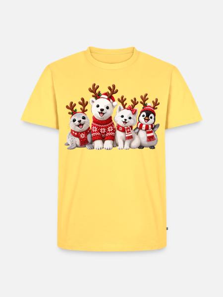 Fröhliche Weihnachtstiere mit Rentiergeweih - Männer Premium Bio T-Shirt - Pastellgelb