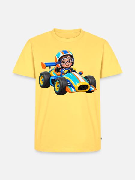 Kleiner Rennfahrer im Go-Kart - Männer Premium Bio T-Shirt - Pastellgelb