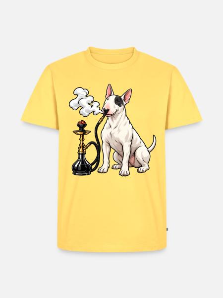 Bull Terrier mit Shisha - Männer Premium Bio T-Shirt - Pastellgelb