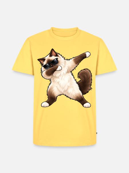 Dabbing Birma-Katze – Lustiger Katzentanz - Männer Premium Bio T-Shirt - Pastellgelb