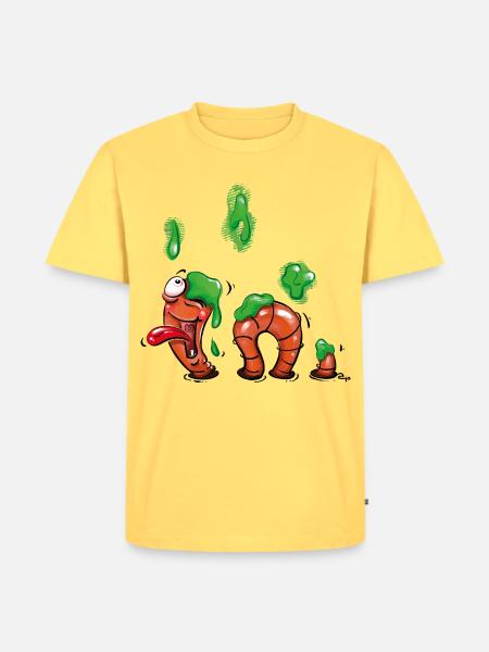 Wurm im Glück - Männer Premium Bio T-Shirt - Pastellgelb