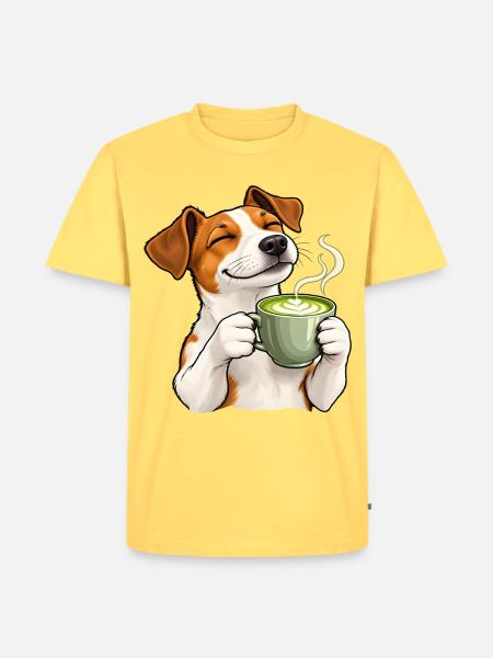 Jack Russell mit Matcha Latte - Männer Premium Bio T-Shirt - Pastellgelb