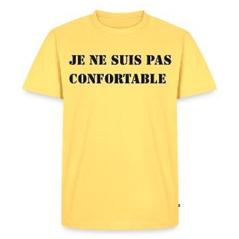 I'M NOT COMFORTABLE. - Men's Premium Organic T-Shirt - sky yellow - Front - AI Model Male 185 dark (185cm)