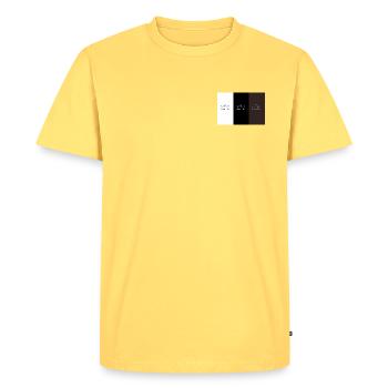 coffee. then life. – Minimalist contrast - Men's Premium Organic T-Shirt - sky yellow - Front - AI Model Male 185 dark (185cm)