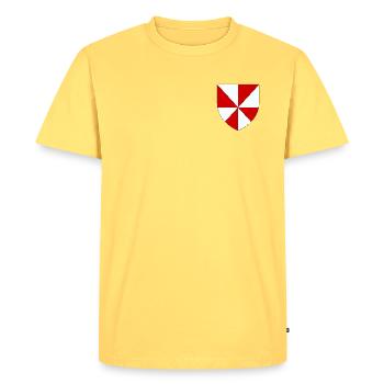 Blason du Gâtinais - T-shirt Premium bio Homme - jaune pastel - Devant - AI Model Male 185 dark (185cm)