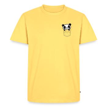 Panda qui regarde depuis sa poche - T-shirt Premium bio Homme - jaune pastel - Devant - AI Model Male 185 dark (185cm)