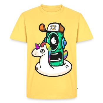 Unicorno Robot d’Aventure - T-shirt Premium bio Homme - jaune pastel - Devant - AI Model Male 185 dark (185cm)