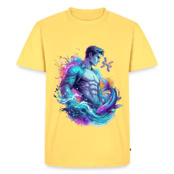 Poissons_Astro_Homme - T-shirt Premium bio Homme - jaune pastel - Devant - AI Model Male 185 dark (185cm)