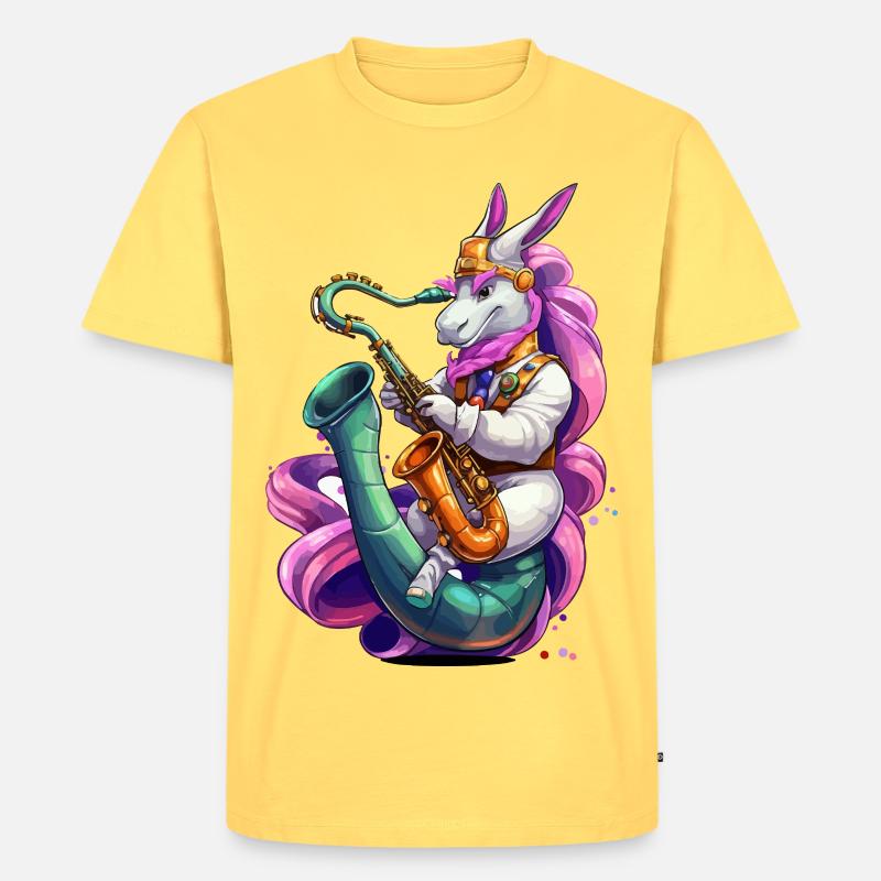 Funkelndes Einhorn Saxophon - Männer Premium Bio T-Shirt - Pastellgelb