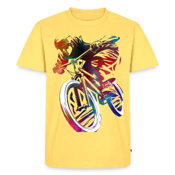 Un vélo coloré dans l’abstraction - T-shirt Premium bio Homme - jaune pastel - Devant - AI Model Male 185 dark (185cm)