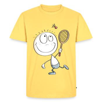 Figure drôle de bâton de joueur de badminton - T-shirt Premium bio Homme - jaune pastel - Devant - AI Model Male 185 dark (185cm)