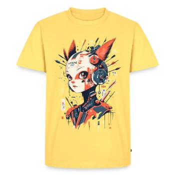 Anime Manga Fille - Cyborg Kitsune-XR7 - T-shirt Premium bio Homme - jaune pastel - Devant - AI Model Male 185 dark (185cm)