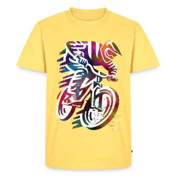 Balade à moto colorée - T-shirt Premium bio Homme - jaune pastel - Devant - AI Model Male 185 dark (185cm)