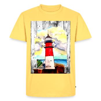 EC Holiday I Lighthouse I Büsum I Sea I North Sea - Men's Premium Organic T-Shirt - sky yellow - Front - AI Model Male 185 dark (185cm)