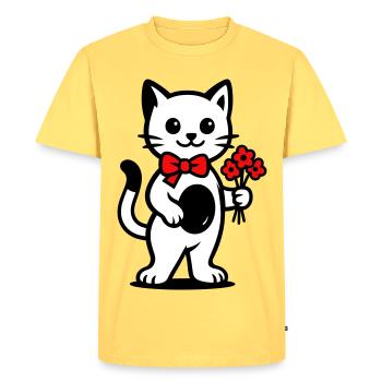 Amoureux des chats kawaii avec ruban rouge - T-shirt Premium bio Homme - jaune pastel - Devant - AI Model Male 185 dark (185cm)