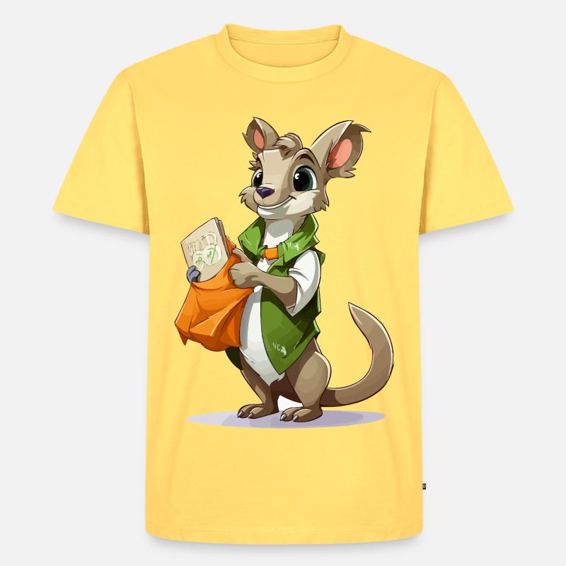 Känguru mit Einkaufstasche - Männer Premium Bio T-Shirt - Pastellgelb