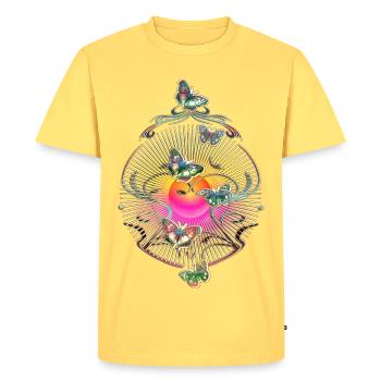 Papillons fleurit vrilles motif solaire - T-shirt Premium bio Homme - jaune pastel - Devant - AI Model Male 185 dark (185cm)