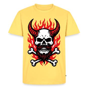 Démon Crâne de Feu - T-shirt Premium bio Homme - jaune pastel - Devant - AI Model Male 185 dark (185cm)